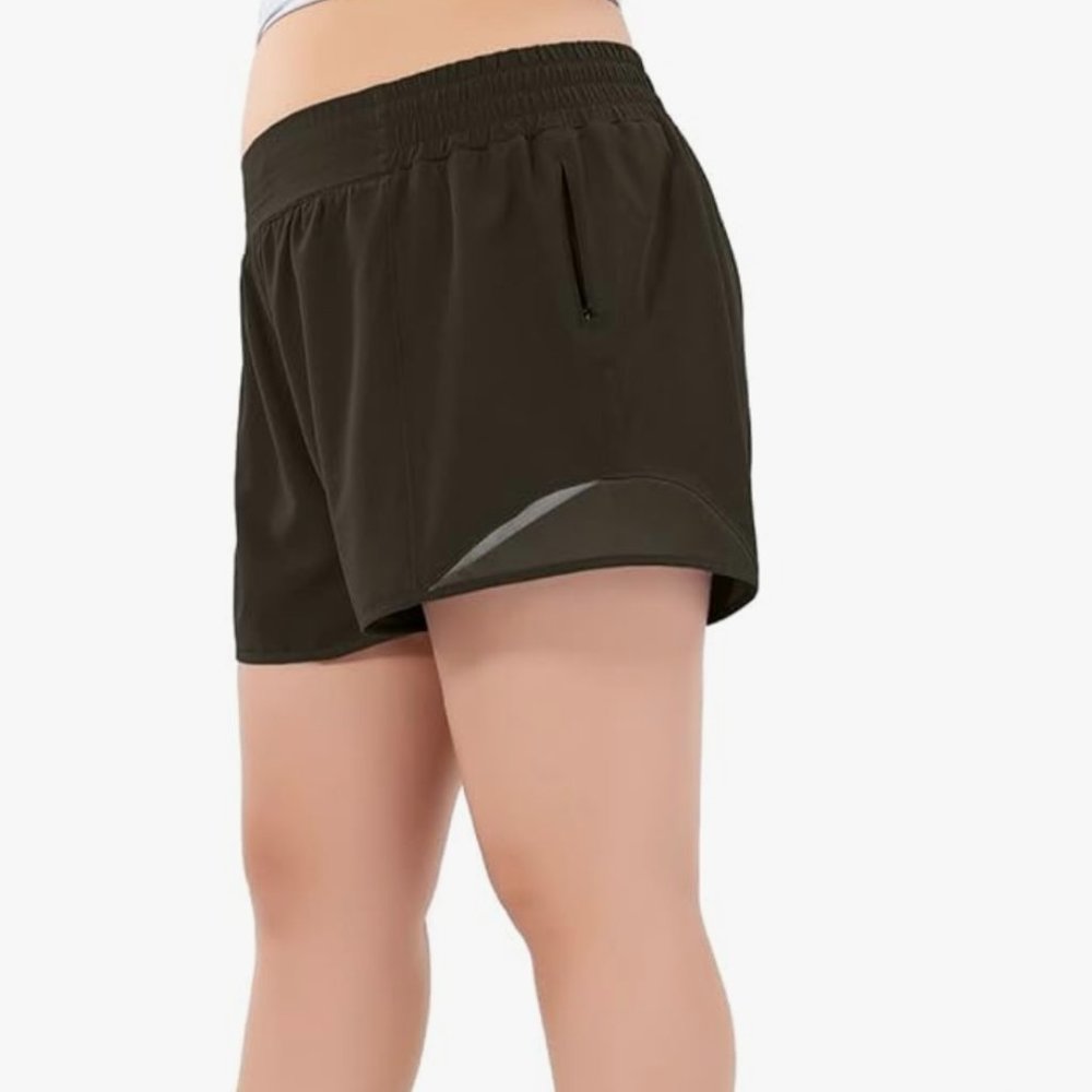 SALE! thletic short 2XL. High waist, lined and zip pocket. Olive Green. Aurefin